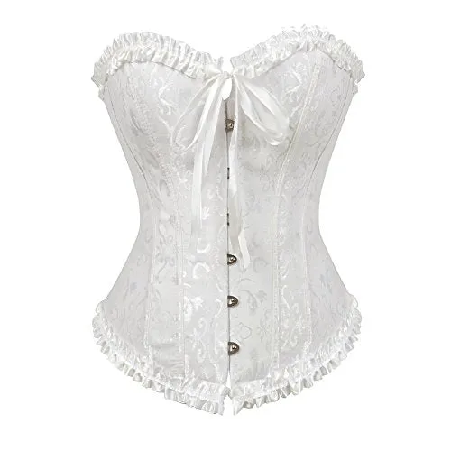 819 Women Lace up Back Sexy Floral Corset for Women Lingerie Bustier Top Plus Size Medium White