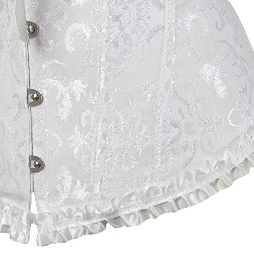 819 Women Lace up Back Sexy Floral Corset for Women Lingerie Bustier Top Plus Size Medium White