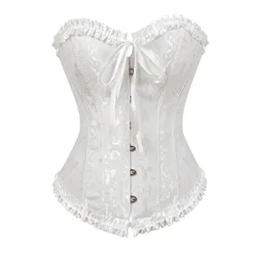 819 Women Lace up Back Sexy Floral Corset for Women Lingerie Bustier Top Plus Size Medium White