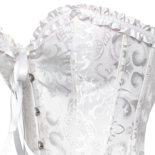 819 Women Lace up Back Sexy Floral Corset for Women Lingerie Bustier Top Plus Size Medium White