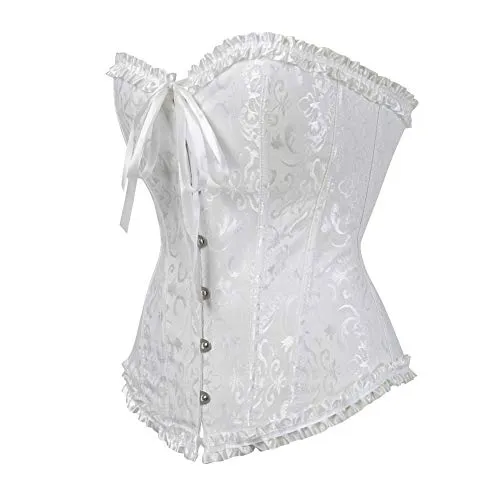 819 Women Lace up Back Sexy Floral Corset for Women Lingerie Bustier Top Plus Size Medium White