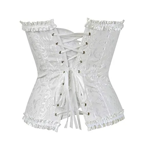 819 Women Lace up Back Sexy Floral Corset for Women Lingerie Bustier Top Plus Size Medium White
