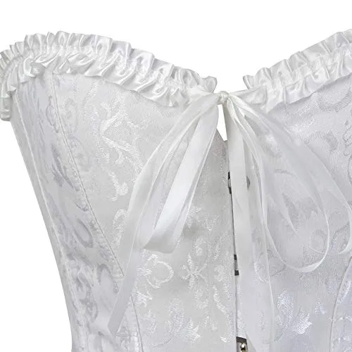 819 Women Lace up Back Sexy Floral Corset for Women Lingerie Bustier Top Plus Size Medium White