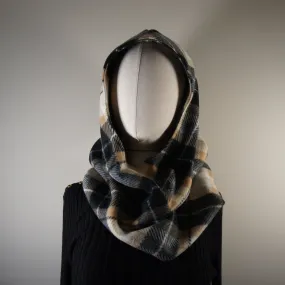 Accessories - Scarves - Hooded Cowl - Black and Beige Plaid