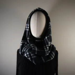 Accessories - Scarves - Hooded Cowl - Black and White Plaid