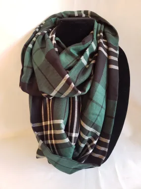Autumn Infinity Scarf in Green, Black, & White Plaid