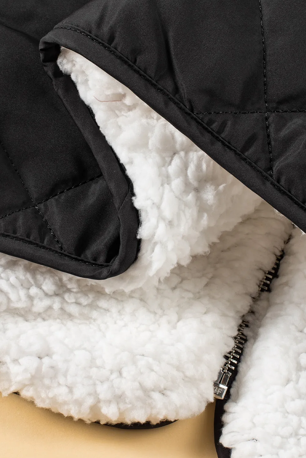 Black Fleece Lined Quilted Zip up Gilet