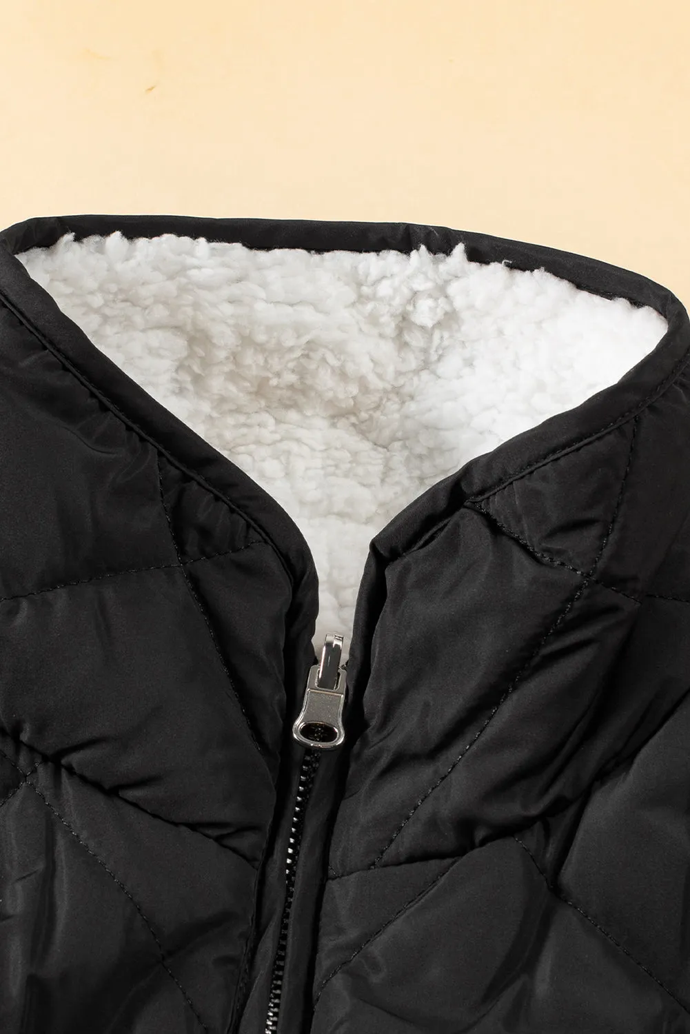 Black Fleece Lined Quilted Zip up Gilet