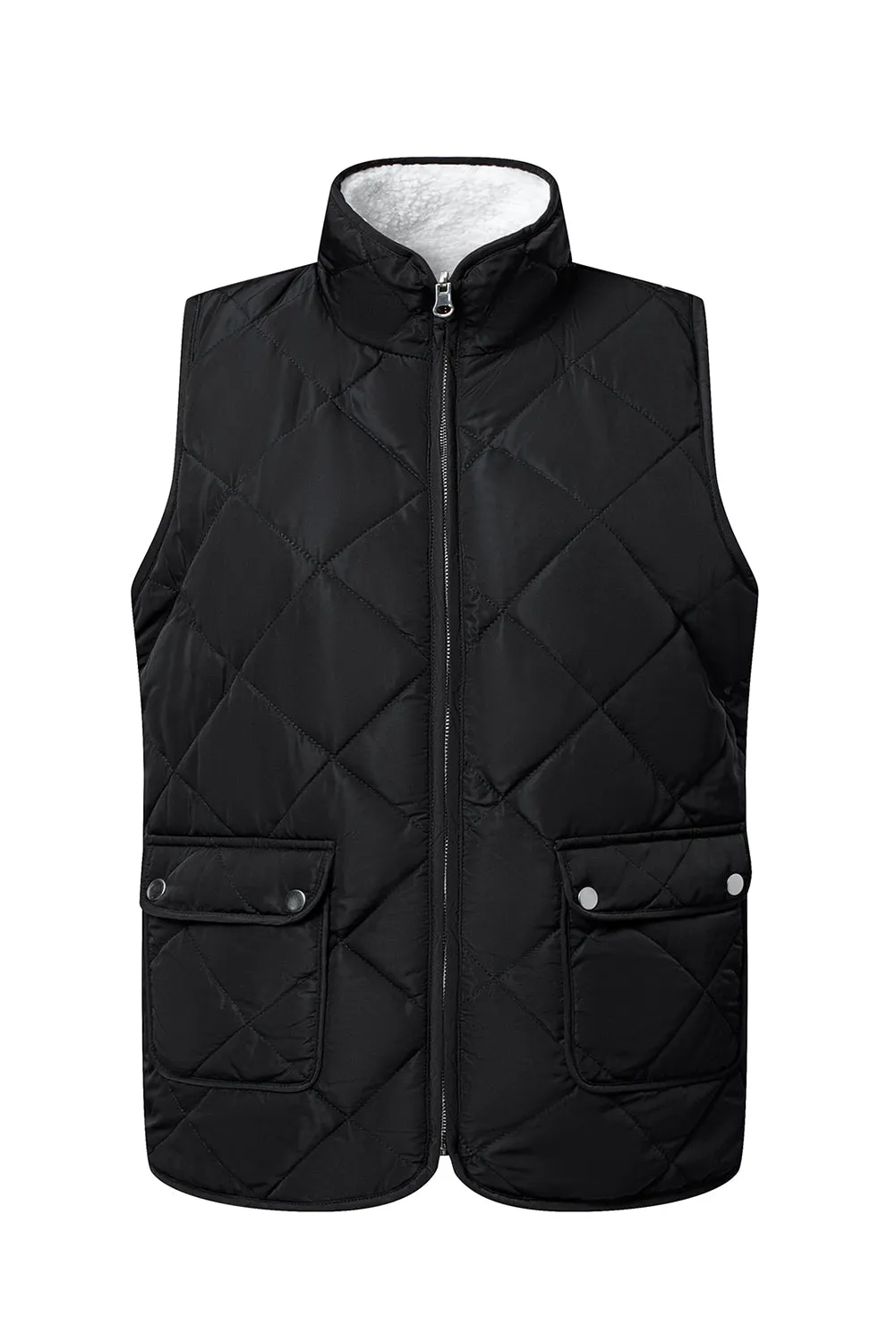 Black Fleece Lined Quilted Zip up Gilet
