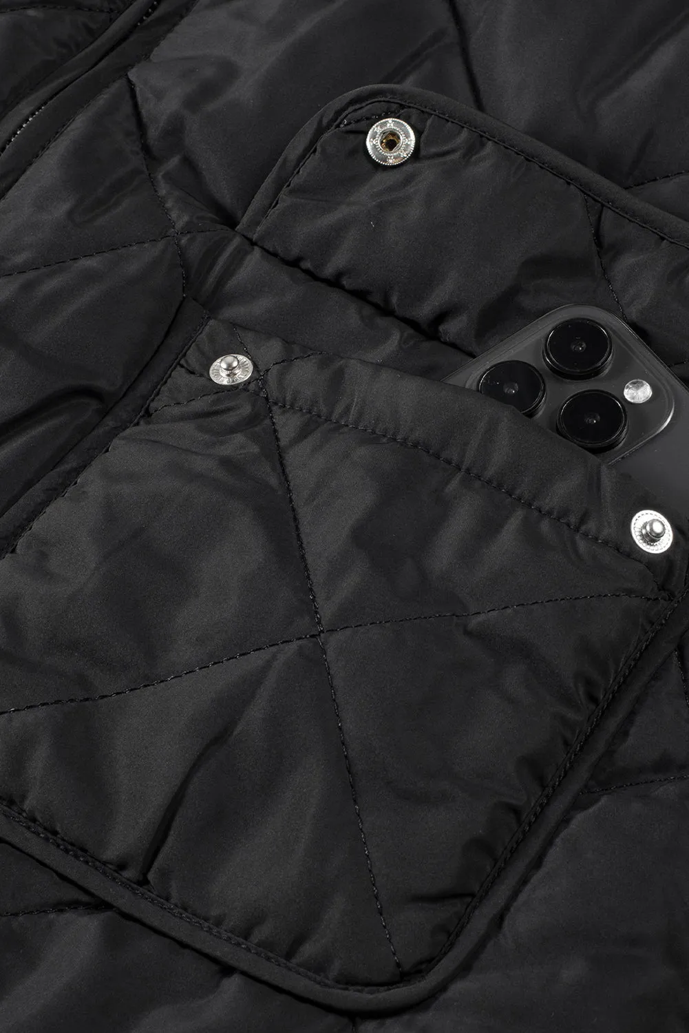 Black Fleece Lined Quilted Zip up Gilet