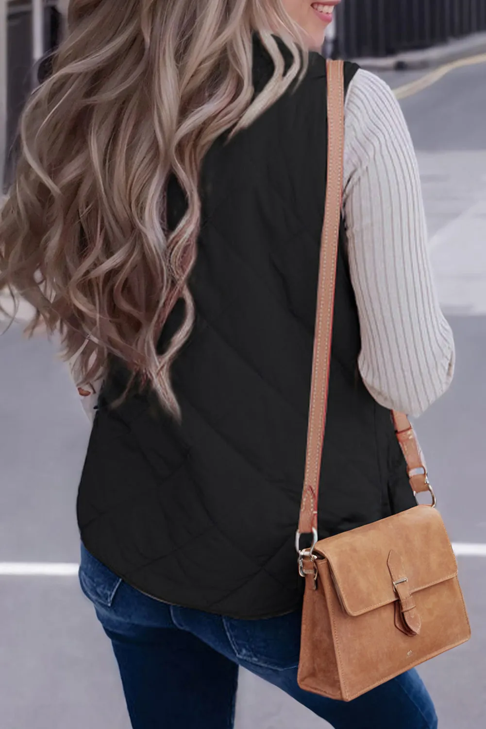 Black Fleece Lined Quilted Zip up Gilet