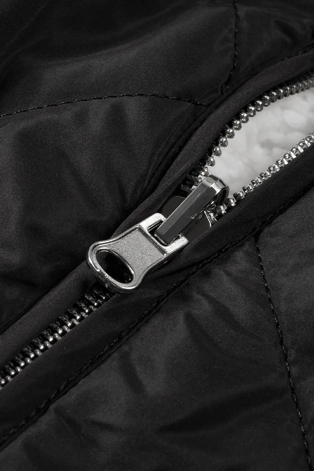 Black Fleece Lined Quilted Zip up Gilet