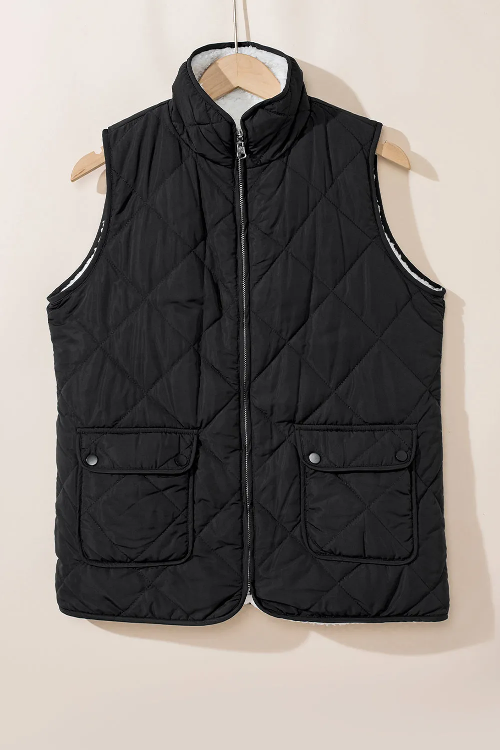 Black Fleece Lined Quilted Zip up Gilet
