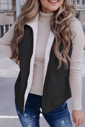 Black Fleece Lined Quilted Zip up Gilet