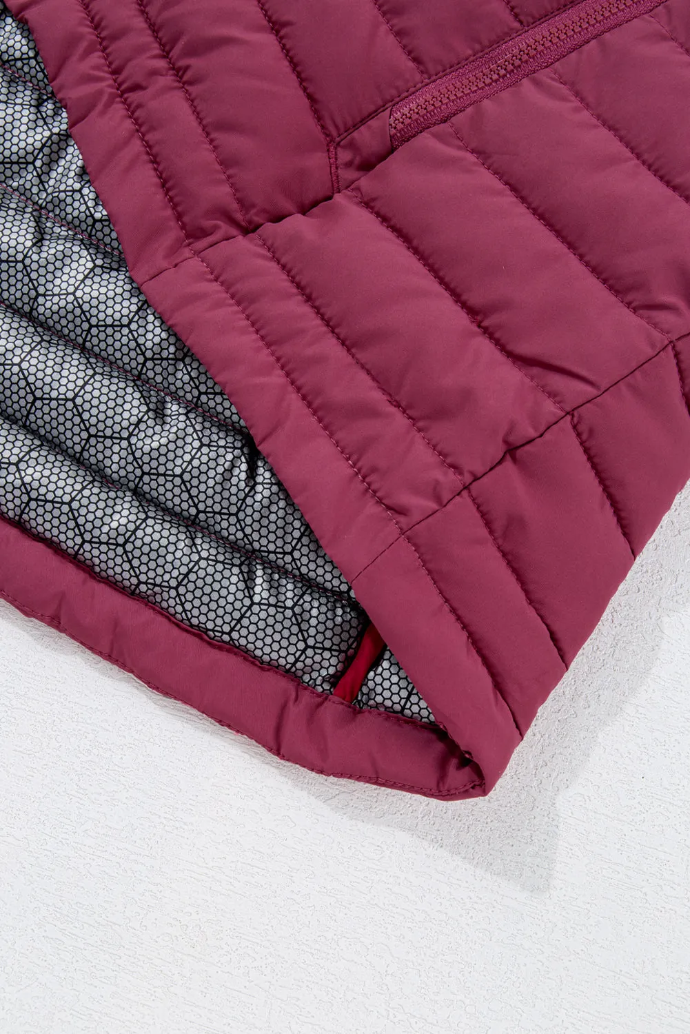 Black Plush Collared Quilted Zipped Puffer Vest