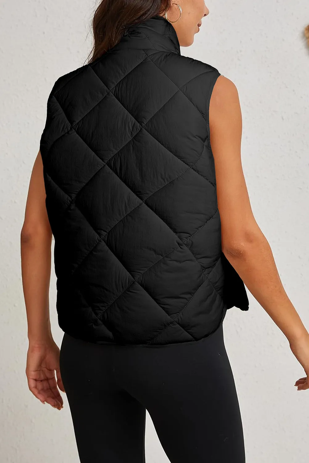 Black Quilted High Neck Button Up Pocket Gilet