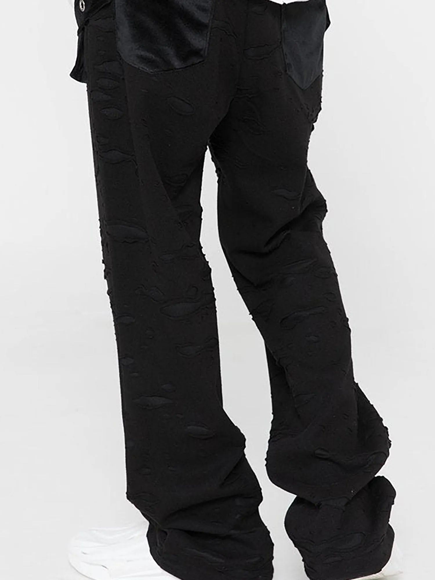 JUSTNOTAG Washed Destroyed Flare Pants Pockets Casual Micro Flared Sweatpants Streetwear Slim Fit Zipper Joggers