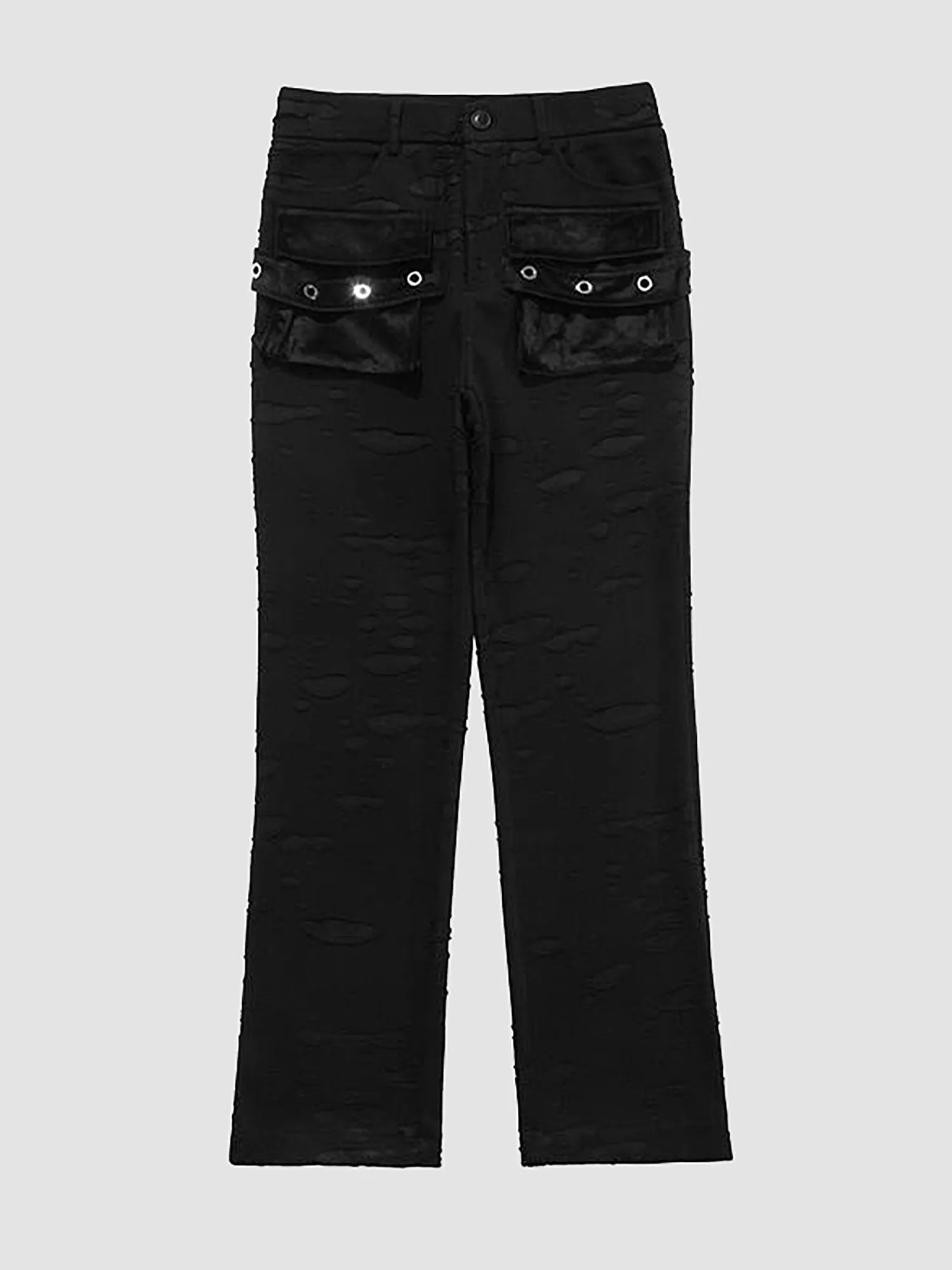 JUSTNOTAG Washed Destroyed Flare Pants Pockets Casual Micro Flared Sweatpants Streetwear Slim Fit Zipper Joggers