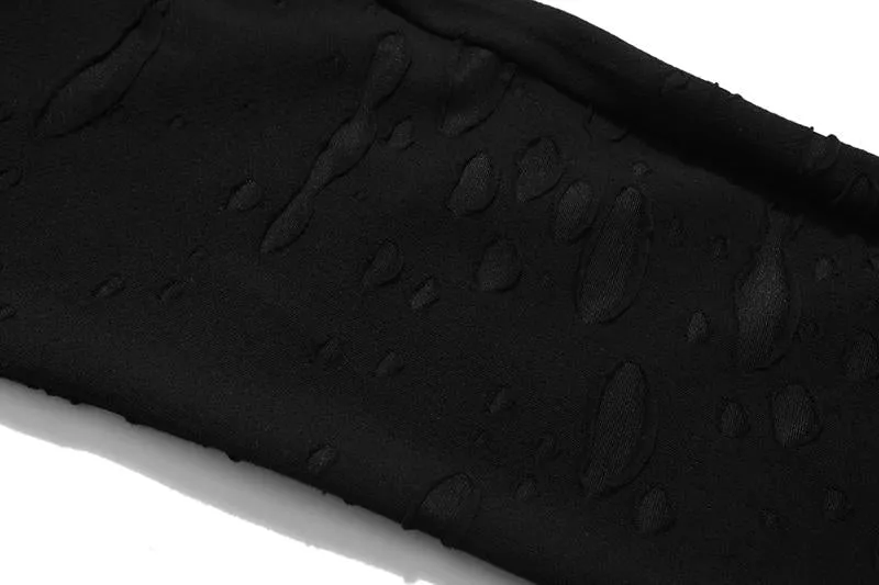JUSTNOTAG Washed Destroyed Flare Pants Pockets Casual Micro Flared Sweatpants Streetwear Slim Fit Zipper Joggers