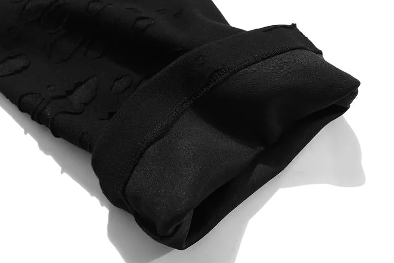JUSTNOTAG Washed Destroyed Flare Pants Pockets Casual Micro Flared Sweatpants Streetwear Slim Fit Zipper Joggers