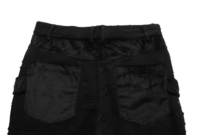 JUSTNOTAG Washed Destroyed Flare Pants Pockets Casual Micro Flared Sweatpants Streetwear Slim Fit Zipper Joggers