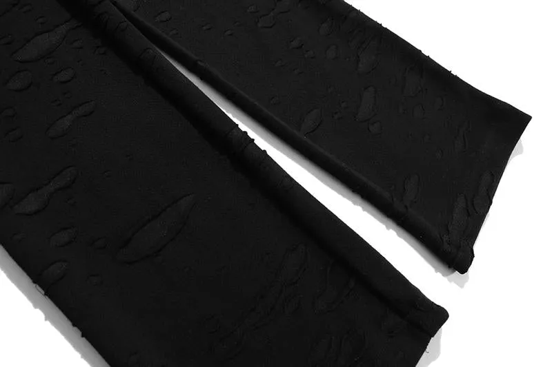 JUSTNOTAG Washed Destroyed Flare Pants Pockets Casual Micro Flared Sweatpants Streetwear Slim Fit Zipper Joggers