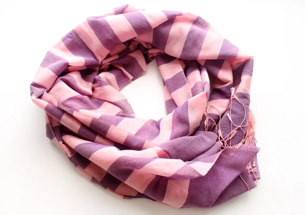 Light Pink Striped Purple 100% Water Pashmina Shawl
