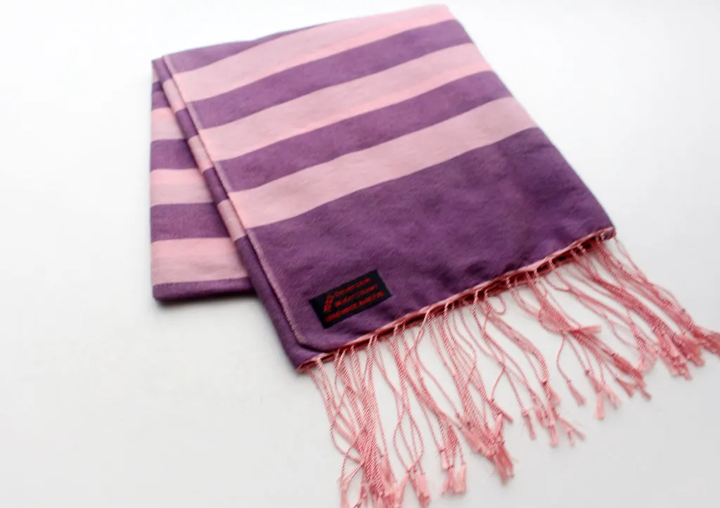 Light Pink Striped Purple 100% Water Pashmina Shawl