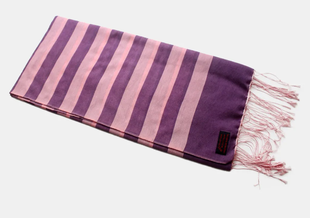 Light Pink Striped Purple 100% Water Pashmina Shawl