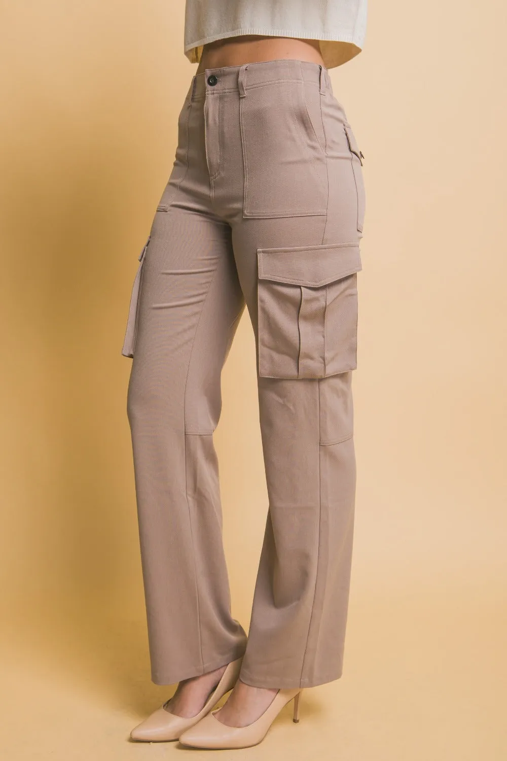 Love Tree Taupe High Rise Cargo Pants
