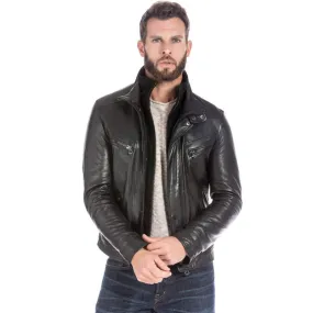 Mens Black Lambskin Leather Sports Jacket