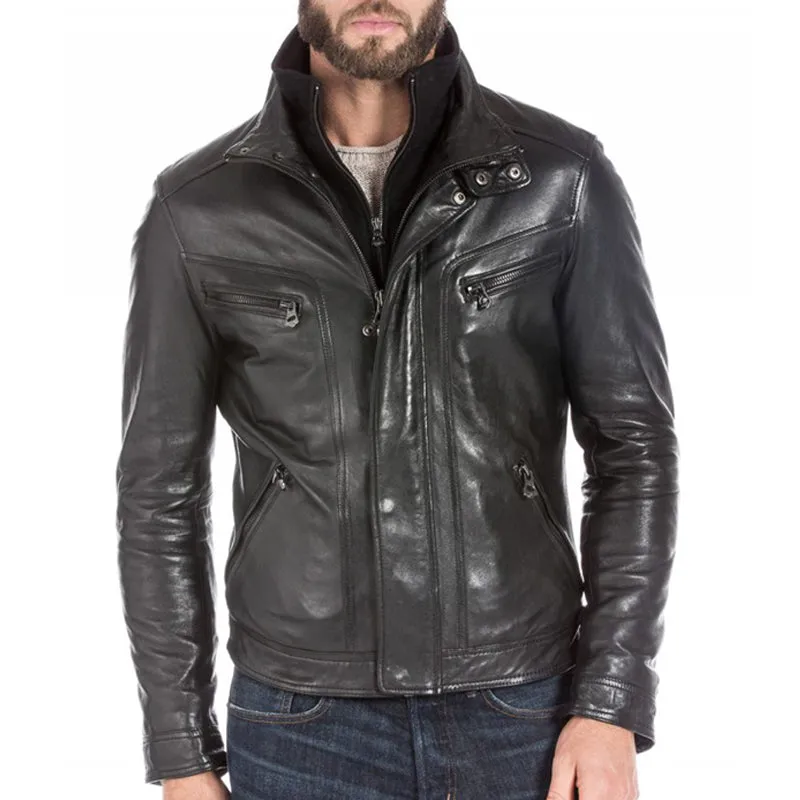 Mens Black Lambskin Leather Sports Jacket