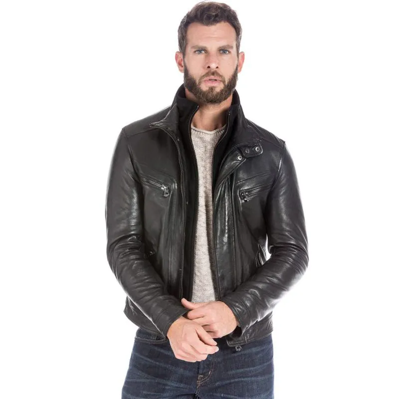 Mens Black Lambskin Leather Sports Jacket