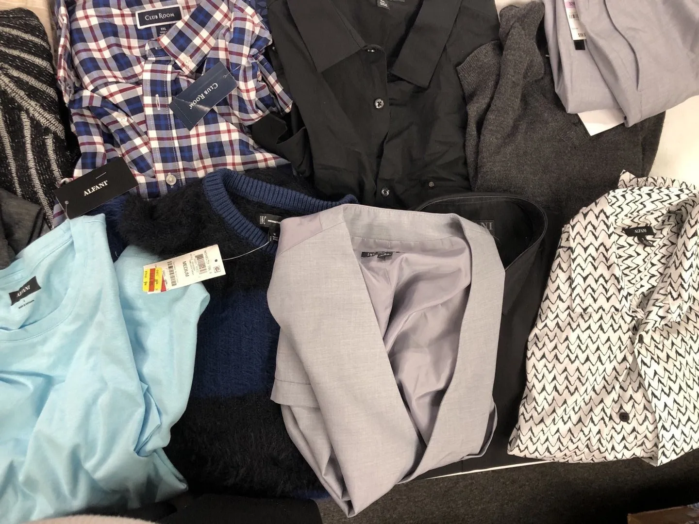 Men's Clothing American Apparel, Alfani, Club Room and more, 35 Units, Shelf Pulls, MSRP $1,516