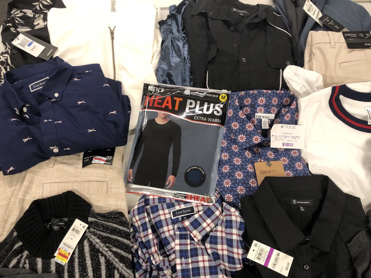 Men's Clothing American Apparel, Alfani, Club Room and more, 35 Units, Shelf Pulls, MSRP $1,516