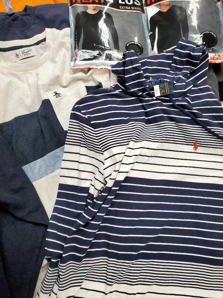 Men's Clothing TOPS Wholesale Lot, POLO RALPH LAUREN, TOMMY HILFIGER, ORIGINAL PENGUIN, 32 DEGREES, ALFANI AMERICAN APPAREL and more, 13 Items, Shelf Pulls, MSRP $606