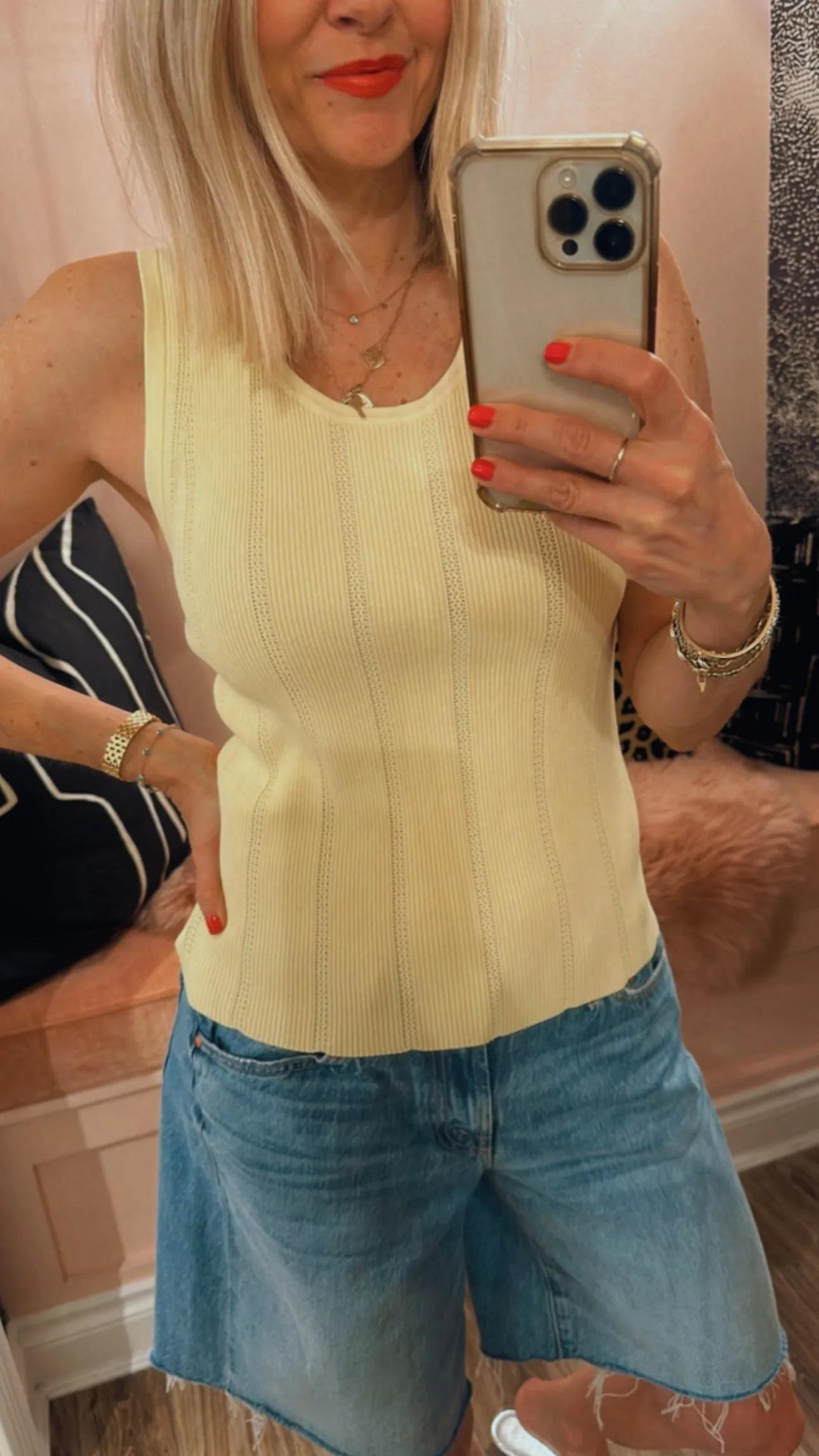 'Perry' Pointelle Rib Knit Top