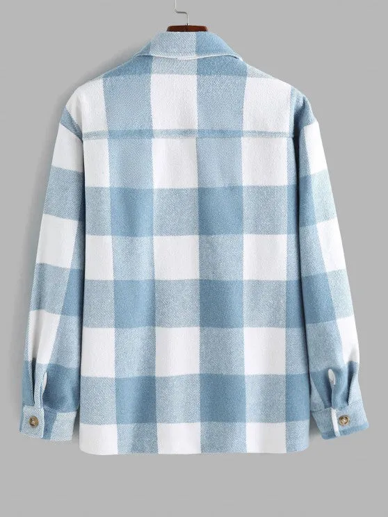Plaid Wool Shacket And Jogger Pants Set