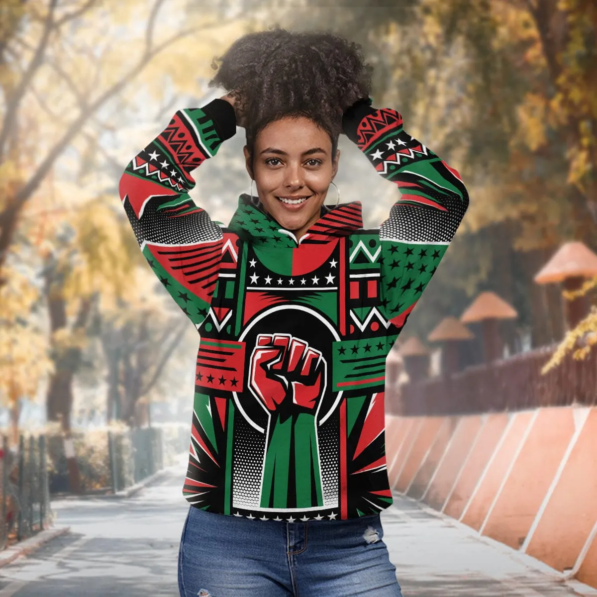 Power Fist And Patterns In Pan African Colors Premium Hoodie