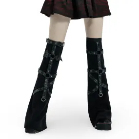 Punk-Styled Flared Leg Sleeves with Flame Print and Bat Detail