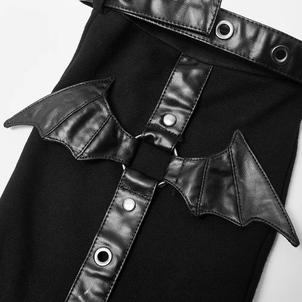 Punk-Styled Flared Leg Sleeves with Flame Print and Bat Detail