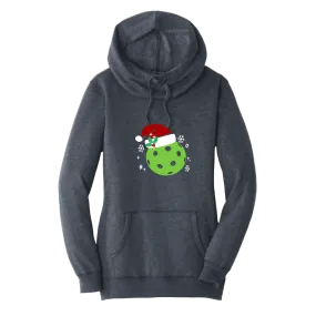 Santa Hat | Women’s Cowl-Neck Hoodie Pickleball Sweatshirt | 55% Cotton 45% Poly Fleece