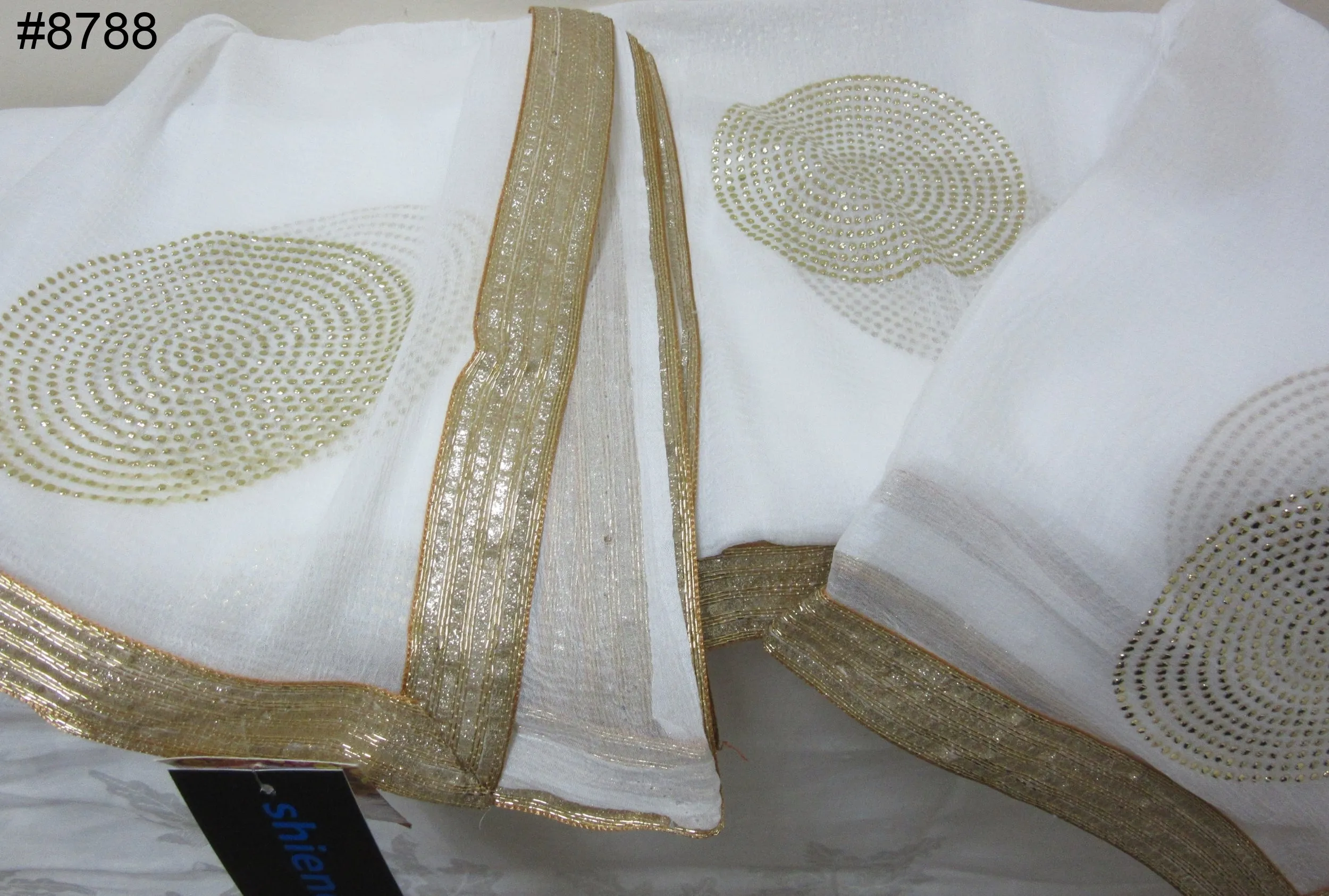 Scarf 8788 Georgette Solid Colors Golden Pin Circles Dupatta Chunni Shawl