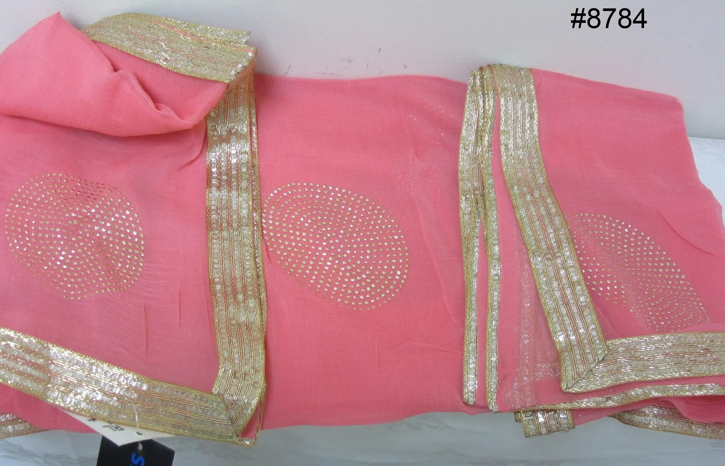 Scarf 8788 Georgette Solid Colors Golden Pin Circles Dupatta Chunni Shawl