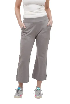 Side Button Knit Capri Pants, Taupe