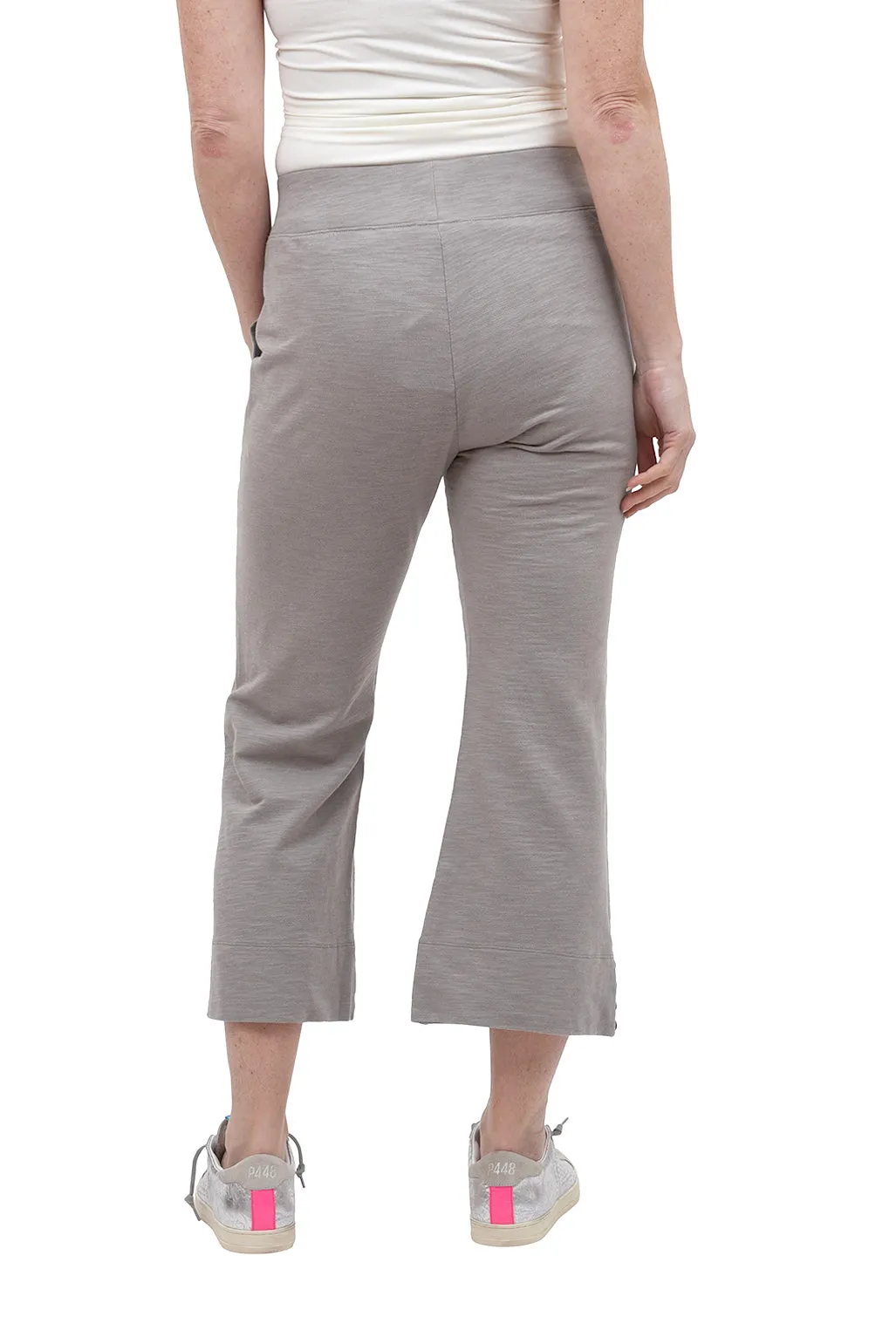 Side Button Knit Capri Pants, Taupe