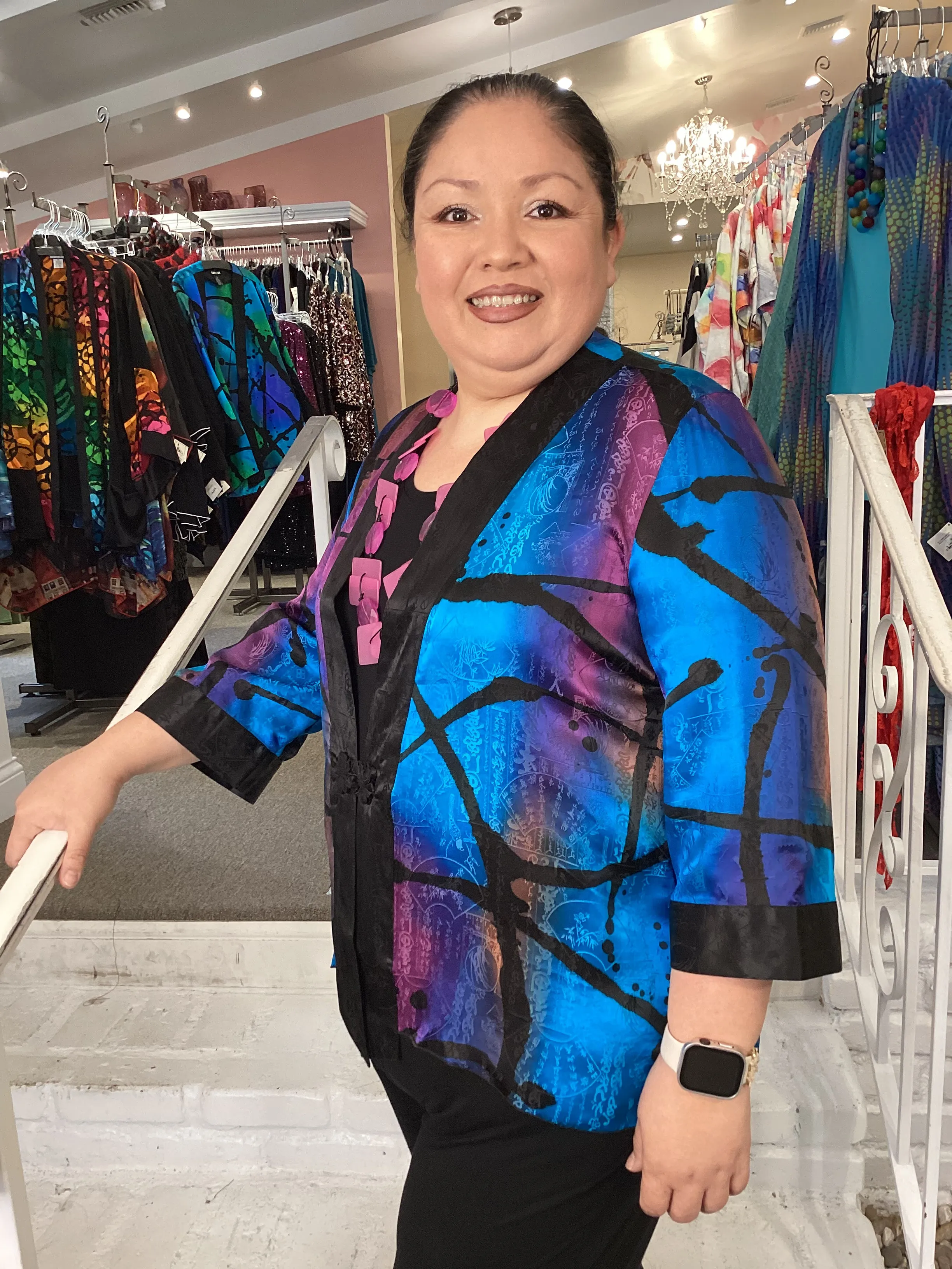 SILK BUTTON JACKET-PUR/COBALT