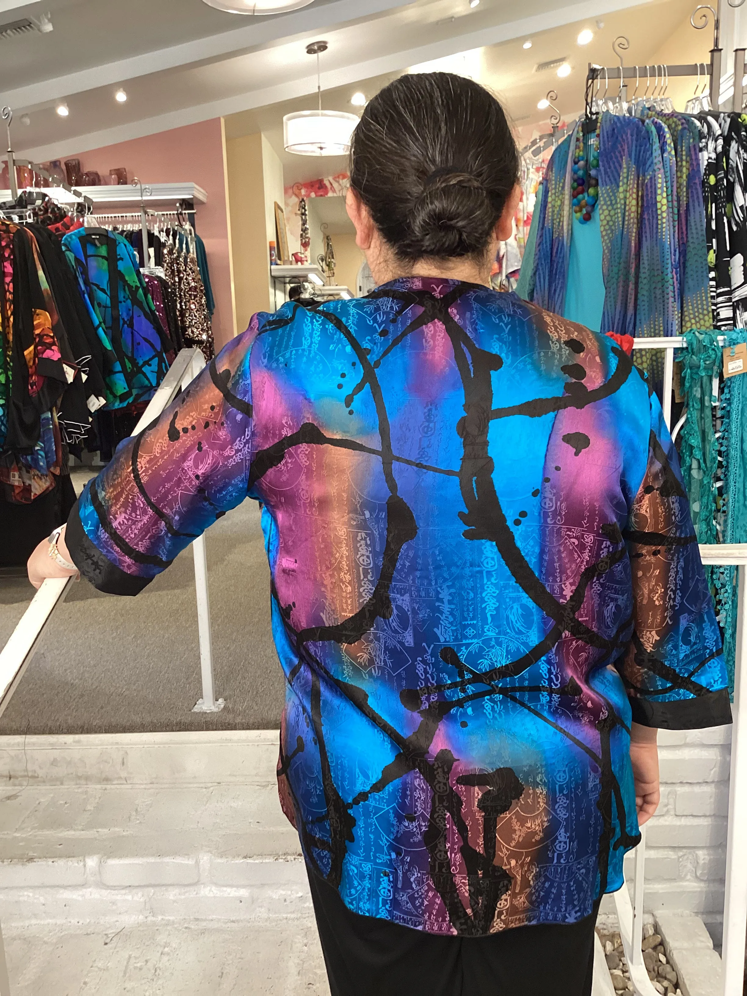 SILK BUTTON JACKET-PUR/COBALT