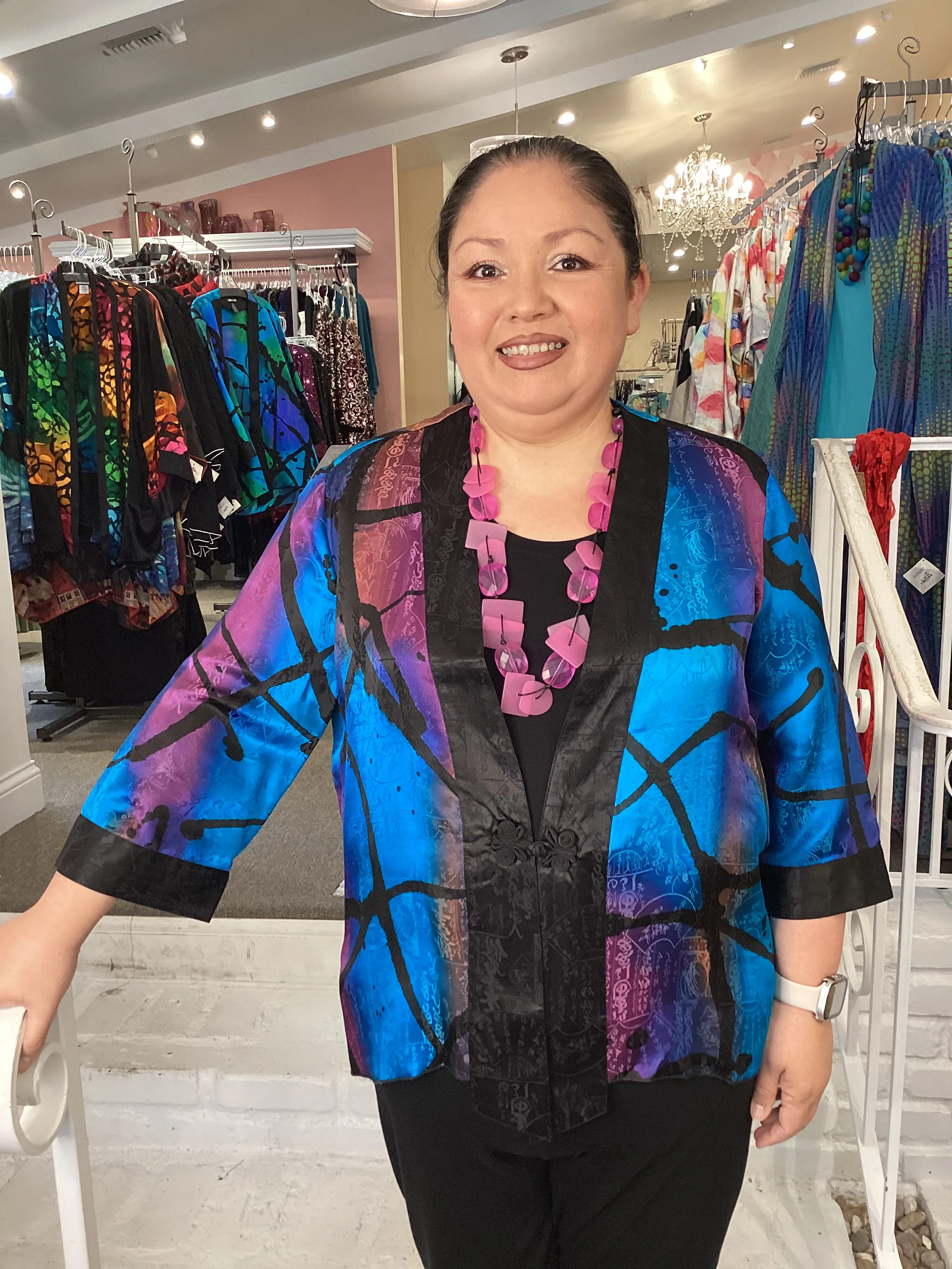 SILK BUTTON JACKET-PUR/COBALT