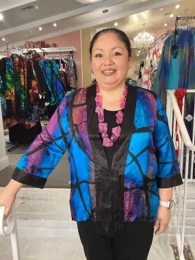 SILK BUTTON JACKET-PUR/COBALT